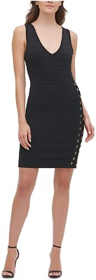 GUESS 252969 Womens Black Embellished Sleeveless V Neck Sheath Dress Size M