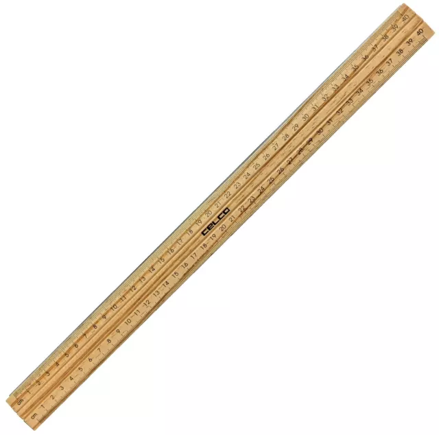 Rulex Wooden Ruler Metric 40cm 400mm Polished Drilled with Metal Edge 0321770