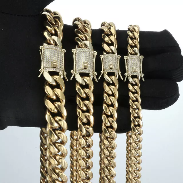 14k Gold Plated Stainless Steel Miami Cuban Link Bracelet Or Chain with CZ Clasp