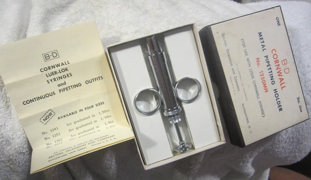 1250MH BD Cornwall Metal Pipetting Holder  2.0cc,Rutherford N.J. VTG NOS ,w box