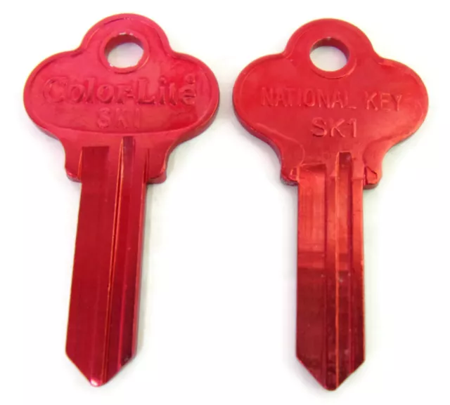 2-pcs SK1 RED Anodized Aluminum Cole National Key Blanks USA NOS