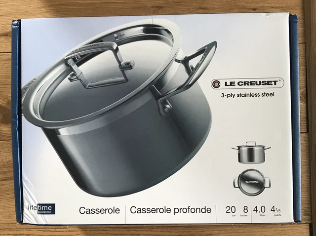 Cazuela Le Creuset 3 capas acero inoxidable 20 cm 4 litros de profundidad con asas y tapa