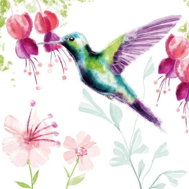 Kolibri & Blumen / Hummingbird / Servietten 33X33 / 3 Stück / Serviettentechnik