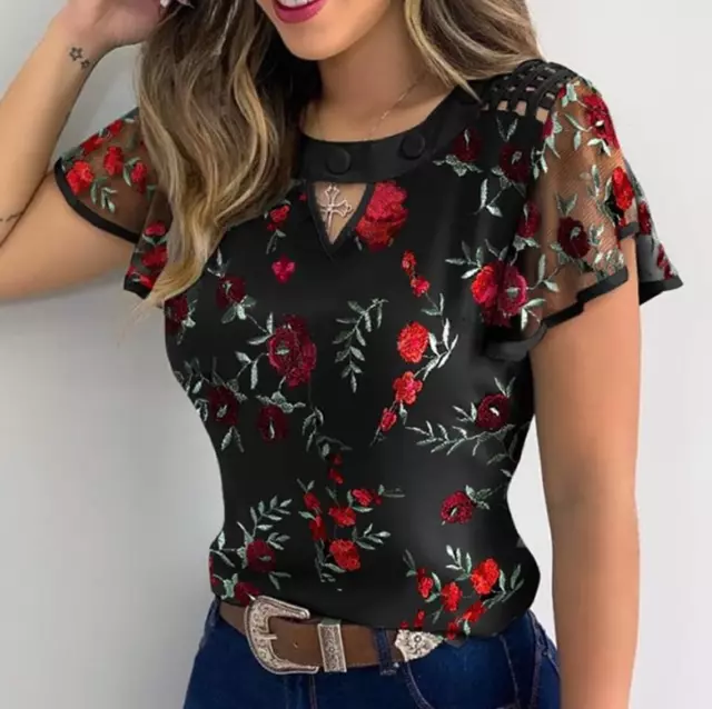 Blusas de mujer camisas de moda blusa elegante informal manga camiseta corta nueva