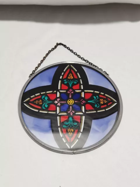 Circle Stain Glass Hanging La Sainte-Chapelle, Decorative Cross Motif Roundel