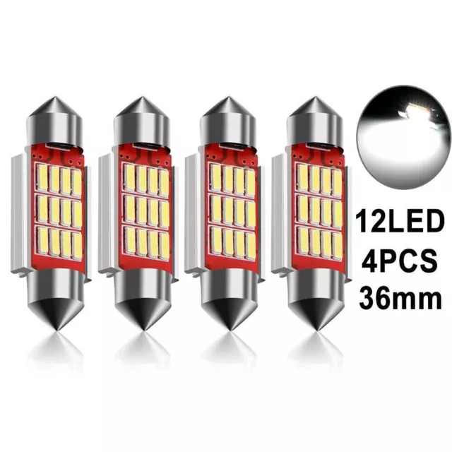 4x 36mm Voiture Feston Ampoules de Lampe LED Blanc 12 SMD sans Erreur Canbus 12V