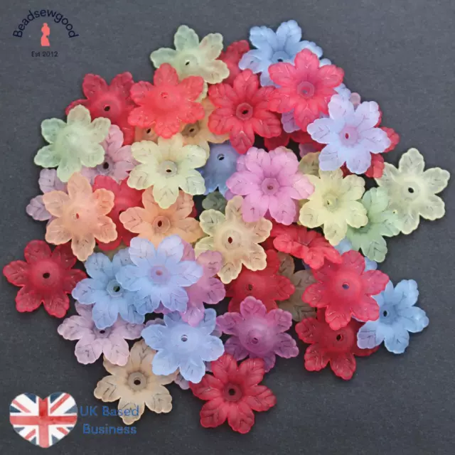 30 Mixed Colour Acrylic 6 Petal Snowflake Flower Beads Jewellery Making 18mm