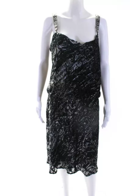 Badgley Mischka Womens Sleeveless Metallic Velvet Printed Dress Black Gray 12