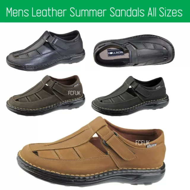 New Mens Leather Summer Sandals Walking Comfy Fit Leather Sandals Shoes All Size