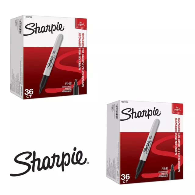 Sharpie Permanent Markers, Fine Point, Black, 36 Count per Pack, 2 Packs
