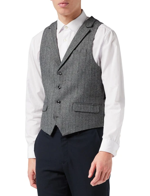 Gilet Homme En Tweed à Carreaux Rétro - Double Boutonnage, Coupe Chevrons, Tailles 36 à 52