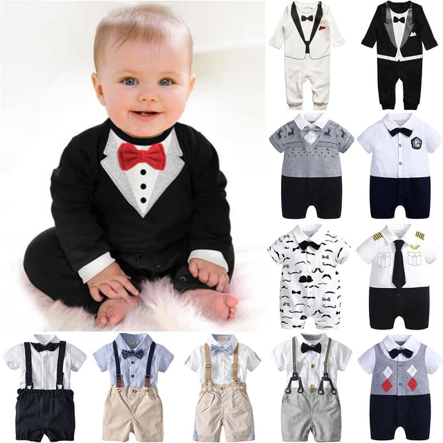Newborn Baby Boy Gentleman Outfit Formal Party Wedding Shirt+Shorts Set / Romper