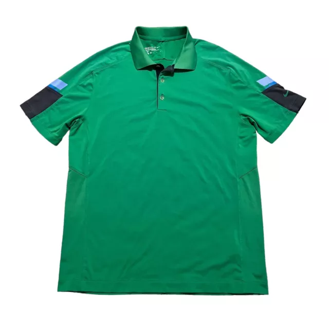 Nike Polo Shirt Mens Medium Green Blue Swoosh DriFit Golf Tour Performance Adult