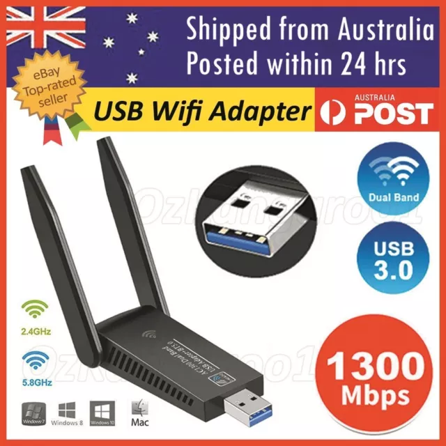 AC1300 USB 3.0 WiFi Wireless Adapter Dongle 802.11ac 5GHz Dual Band 11AC