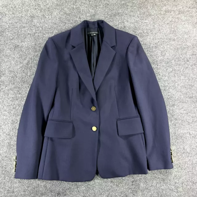Theory Womens Jacket 10 Blue Virgin Wool Professional Career Double Breasted