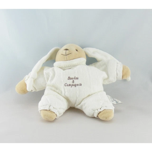 Doudou et compagnie semi plat lapin blanc  - 9851