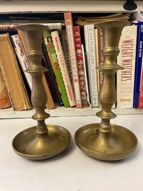 VINTAGE SOLID BRASS Candle Stick Holders, Round Base $7.00 - PicClick