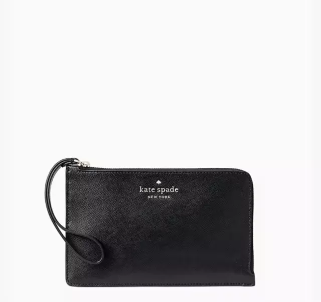 Kate Spade NY NEW  medium l-zip wristlet Leather Wallet Phone Holder Black 139$