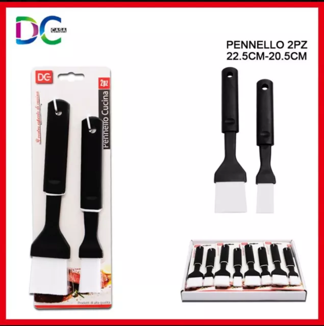 Set 2 Pennelli Da Cucina 22,5 Cm 20,5 Cm Setole Nylon Pennello Alimentare