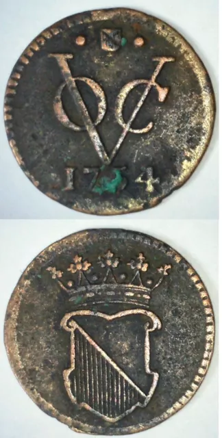 1754 VOC Utrecht 1/2 Duit Coin Indonesia Dutch East India Indies Company NL09