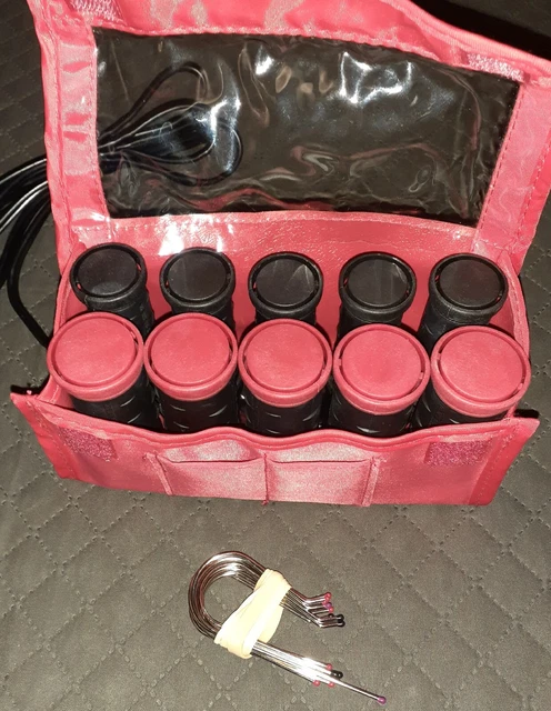 Remington H-1015 Hot Rollers Curlers Travel Set 10 Red Black Pageant Compact