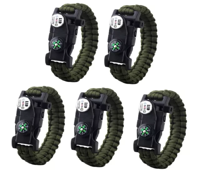 21 IN 1 Supervivencia Pulsera, Paracord Exterior Deporte Muñequera Juego 5 Verde