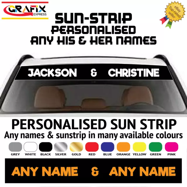 Maßgeschneiderte Namen Sonnenstreifen His & Her Aufkleber Auto Van Vinyl Aufkleber Grafik Sonnenstreifen