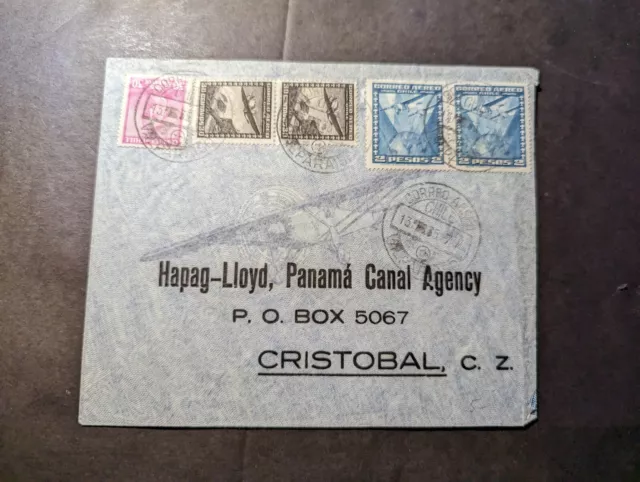 1935 Chile Airmail Cover Valparaiso to Cristobal Canal Zone CZ