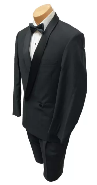 Men's Black Calvin Klein Double Breasted Tuxedo with Flat Front Pants 42XL 35W 2