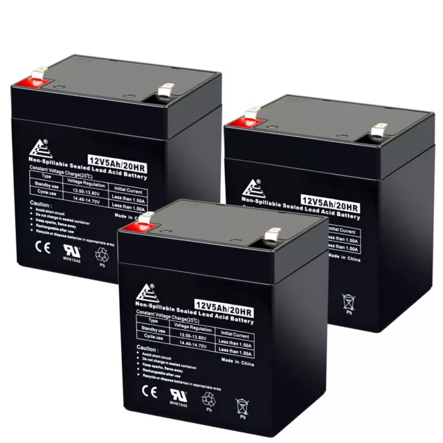 3pk: 12V 5AH Battery Replacement for Mighty Max ML5-12 by SigmasTek