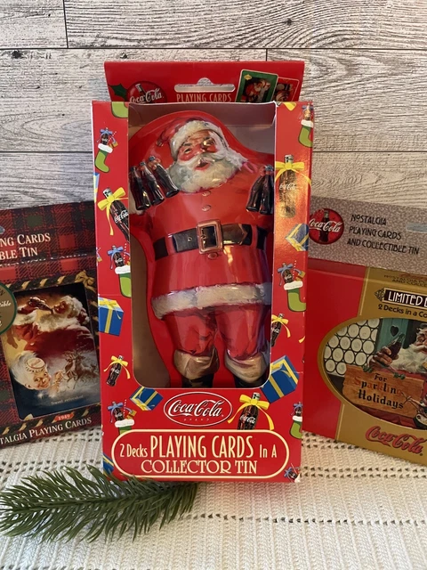 Three Coca Cola Santa Collector's Tin W/playing Cards Christmas cc-3