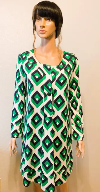 Diane Von Furstenberg Retro Green & White Silk Dress Size 12