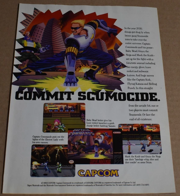 1994 PRINT AD Commit Scumocide Capcom Captain Commando art Video Game ...