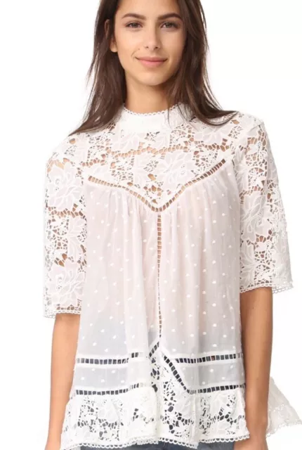 ZIMMERMANN White Caravan Embroidered Eyelet Top Blouse Size 0 Relaxed
