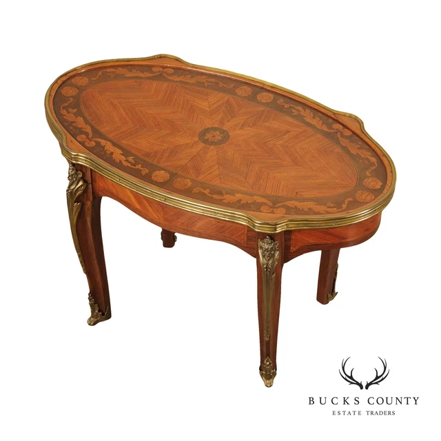 French Louis XV Marquetry Inlaid Cocktail Table French Louis XV Marquetry Inlaid Cocktail Table