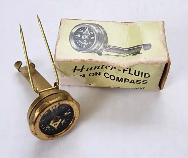 Vintage Hunter fluid pin on compass made in Germany original worn box