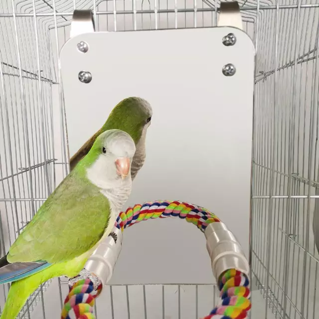 Hot Sale For Parrots Pets Bird Toy Mirror Cotton Rope Stand Platform Perch Toys