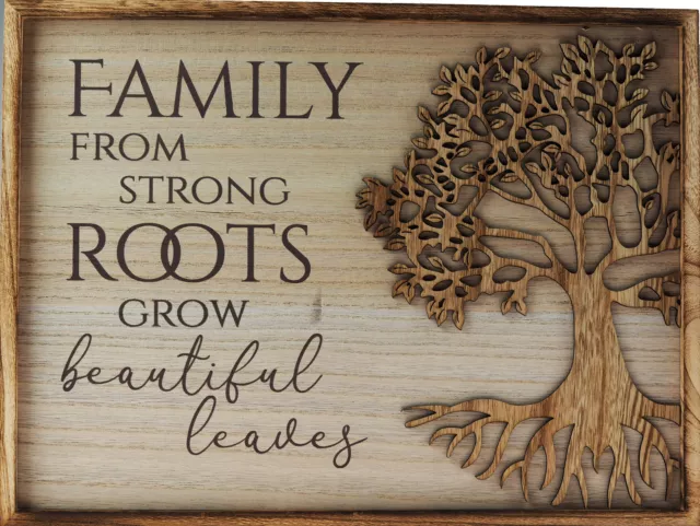 Tree Of Life 40 x 30cm Wooden Family Roots Beautiful Leaves Quote Wall Plaque