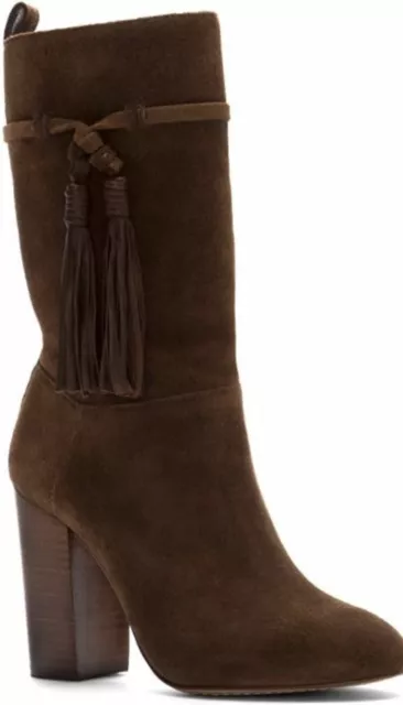 Vince Camuto Women's FERMEL Slouch Tassel Boots Suede Leather Pull On Brown