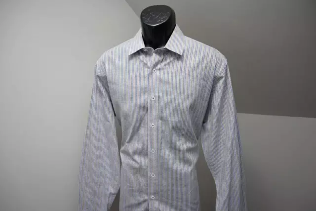 Bugatchi Uomo Dress Shirt Shaped Fit Flip Cuff Plaid Button Up Mens Size XL