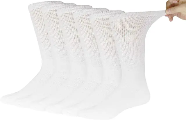 6 Pairs of Cotton Diabetic Neuropathy Crew Socks (13-16, Fits Men's Shoe Size 12