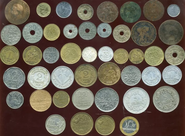 LOT DE 46 MONNAIES ( de NAPOLEON III  aux année 1990 de 1 centime a 100 francs