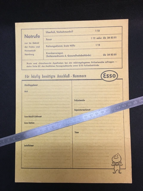 ESSO-Organisation/ Wichtige Rufnummern Ortsnetz Hamburg / Tropfen-Männchen