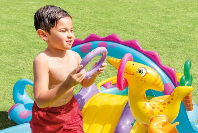 Kiddie Pool Inflatable Backyard Water Park Splash Pad Water Slide Dinosaur Games 3