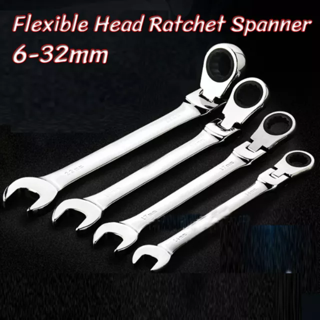 8-32mm Flexible Head Ratchet Gear Spanner Chrome Vanadium Wrench Spanner