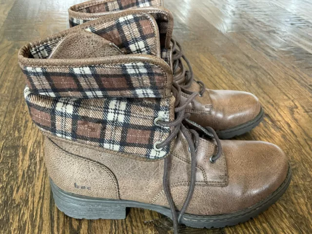 BOC Born Saturn Plaid Fold Over Combat Boots Women 9M C72506 Brown Faux Leather 2