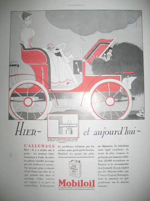 Press Advertisement Mobiloil Engine Oil Illustration Bertin French Ad 1930