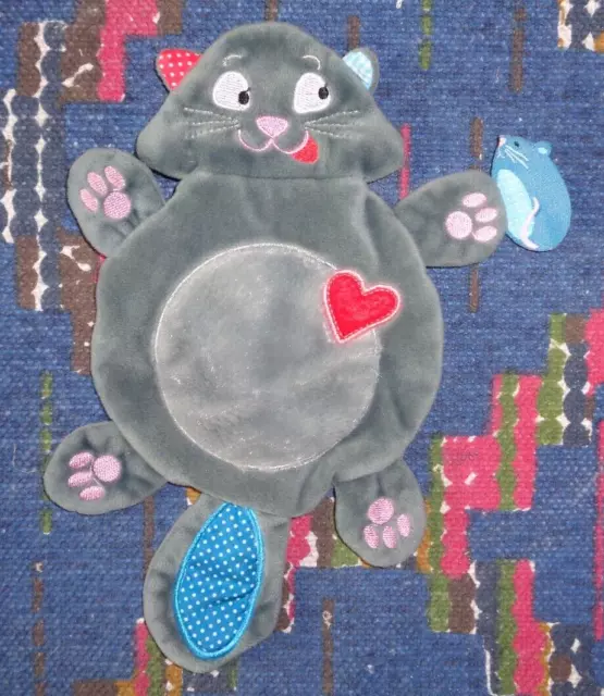 Ap/ Doudou Plat Michel Lafon Mon Chat Bouboule Gris Souris Bleu Coeur Rouge Kom9
