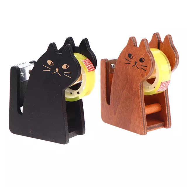 Tape Dispenser Cartoon Cat Wooden Tape Cutter Holder Roller Tape Dispenser BU