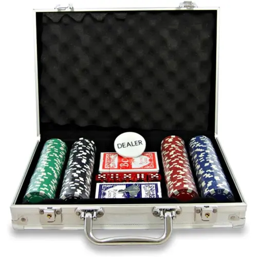 Deluxe Poker Game Set 2x Mazzi Completi Carte 200x Fiches Colorate Valigetta All